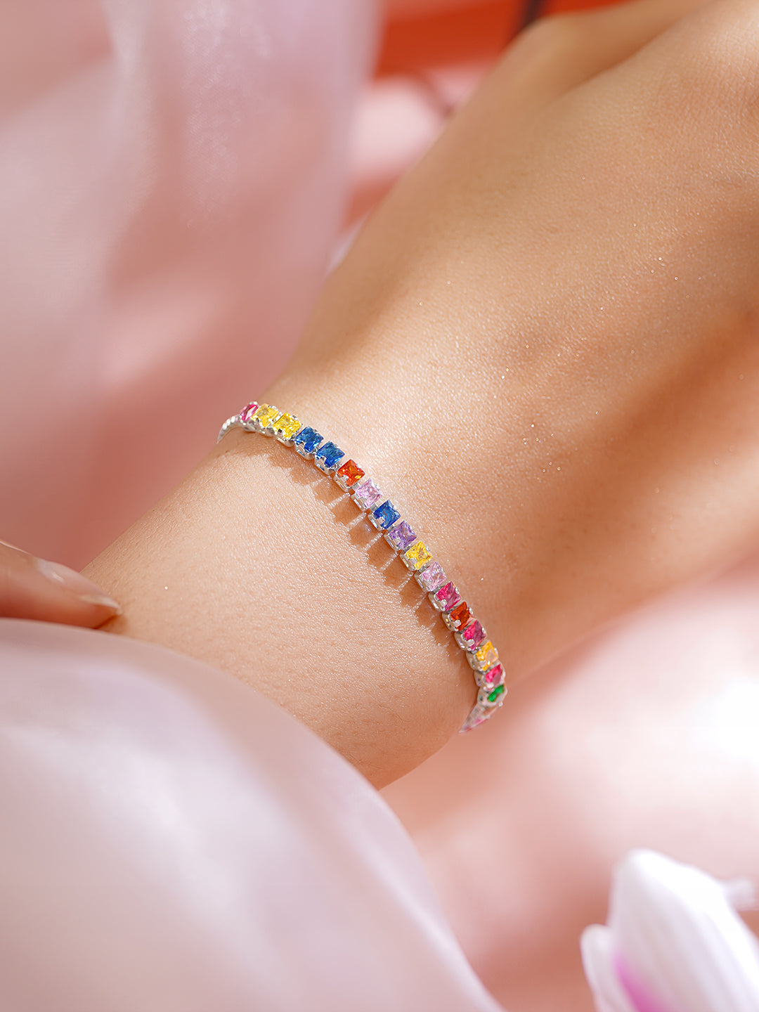 【Rubans】 Rhodium Plated American Diamond Zirconia Multicolor Bracelet｜ロジウムメッキ アメリカンダイヤモンド ジルコニア マルチカラー ブレスレット