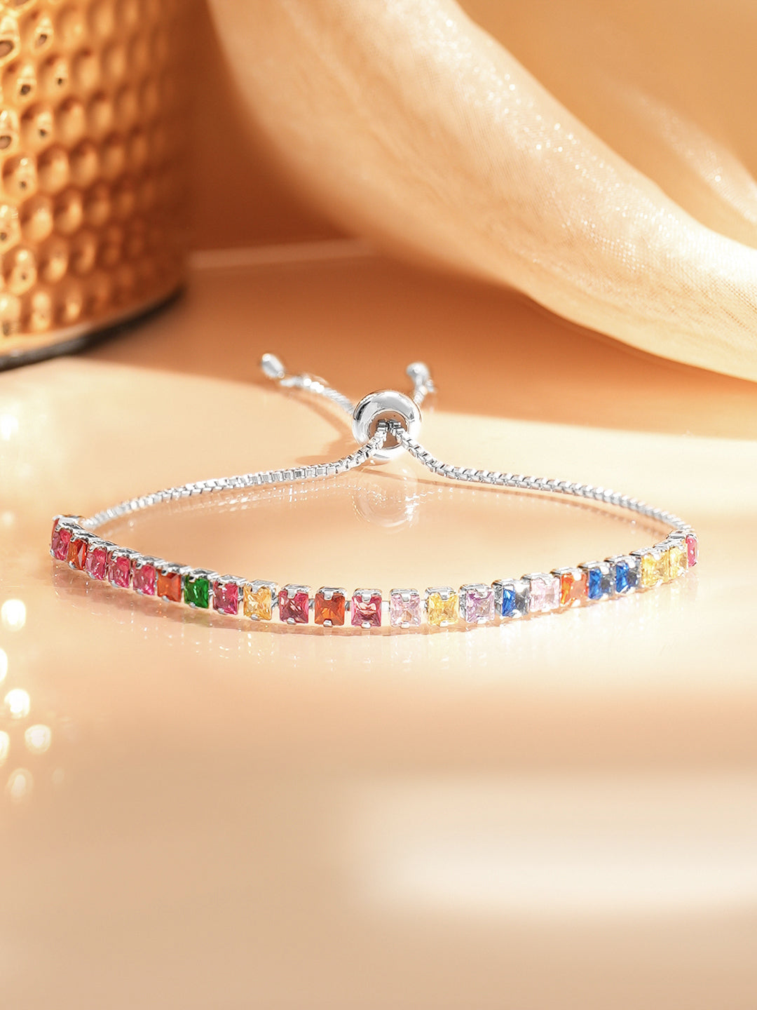 【Rubans】 Rhodium Plated American Diamond Zirconia Multicolor Bracelet｜ロジウムメッキ アメリカンダイヤモンド ジルコニア マルチカラー ブレスレット