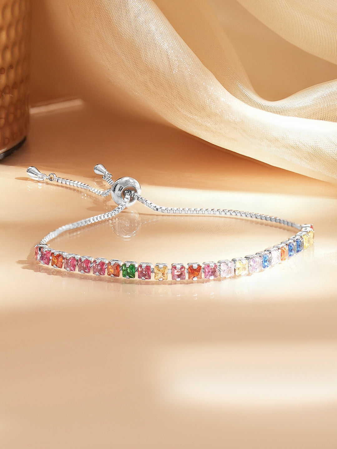 【Rubans】 Rhodium Plated American Diamond Zirconia Multicolor Bracelet｜ロジウムメッキ アメリカンダイヤモンド ジルコニア マルチカラー ブレスレット