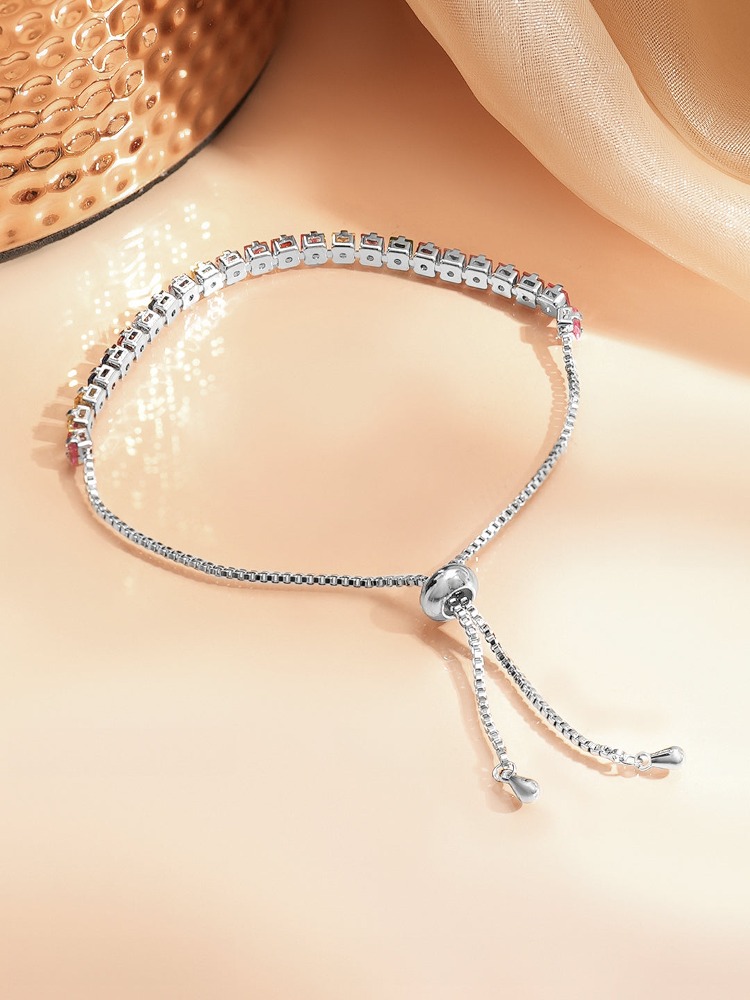 【Rubans】 Rhodium Plated American Diamond Zirconia Multicolor Bracelet｜ロジウムメッキ アメリカンダイヤモンド ジルコニア マルチカラー ブレスレット