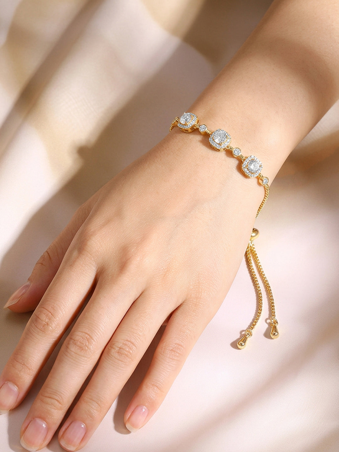 【Rubans】Gold Plated Crystal Halo Adjustable Tennis Bracelet｜ゴールドメッキ クリスタルヘイロー アジャスタブル テニスブレスレット