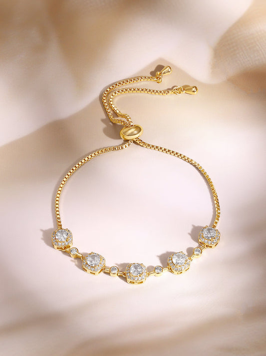 【Rubans】Gold Plated Crystal Halo Adjustable Tennis Bracelet｜ゴールドメッキ クリスタルヘイロー アジャスタブル テニスブレスレット