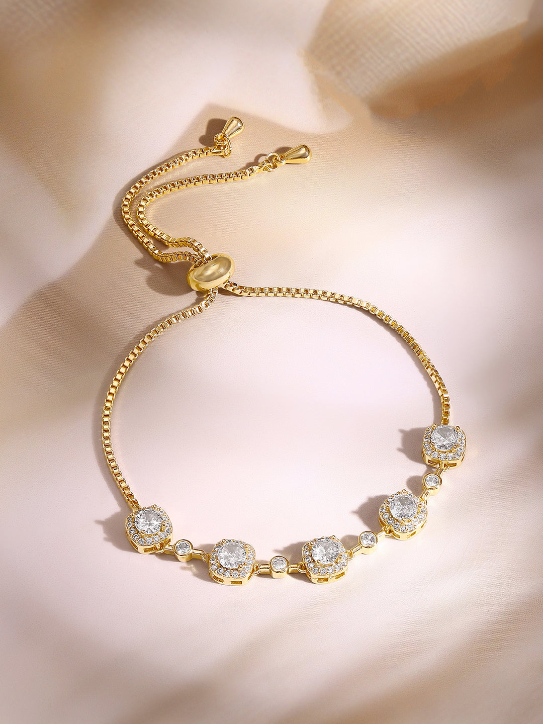 【Rubans】Gold Plated Crystal Halo Adjustable Tennis Bracelet｜ゴールドメッキ クリスタルヘイロー アジャスタブル テニスブレスレット