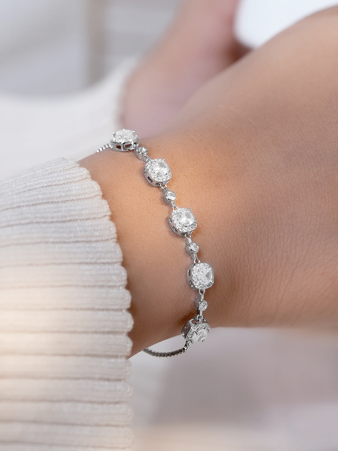 【Rubans】 Rhodium Plated Cubic Charm Bracelet｜ロジウムメッキ キュービック チャーム ブレスレット