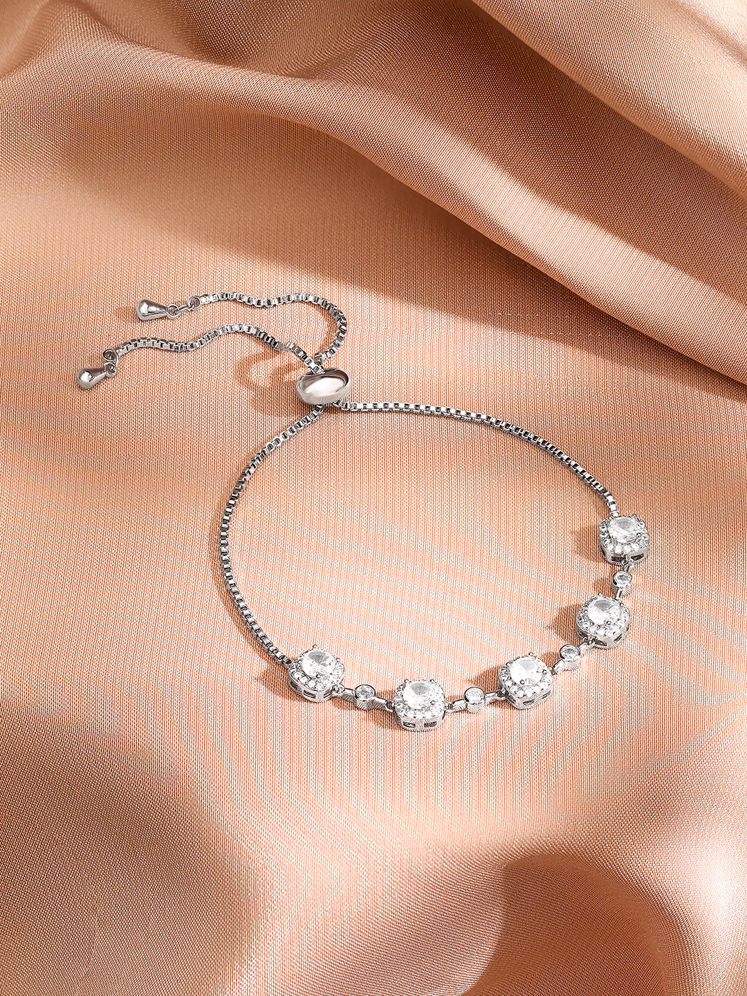 【Rubans】 Rhodium Plated Cubic Charm Bracelet｜ロジウムメッキ キュービック チャーム ブレスレット