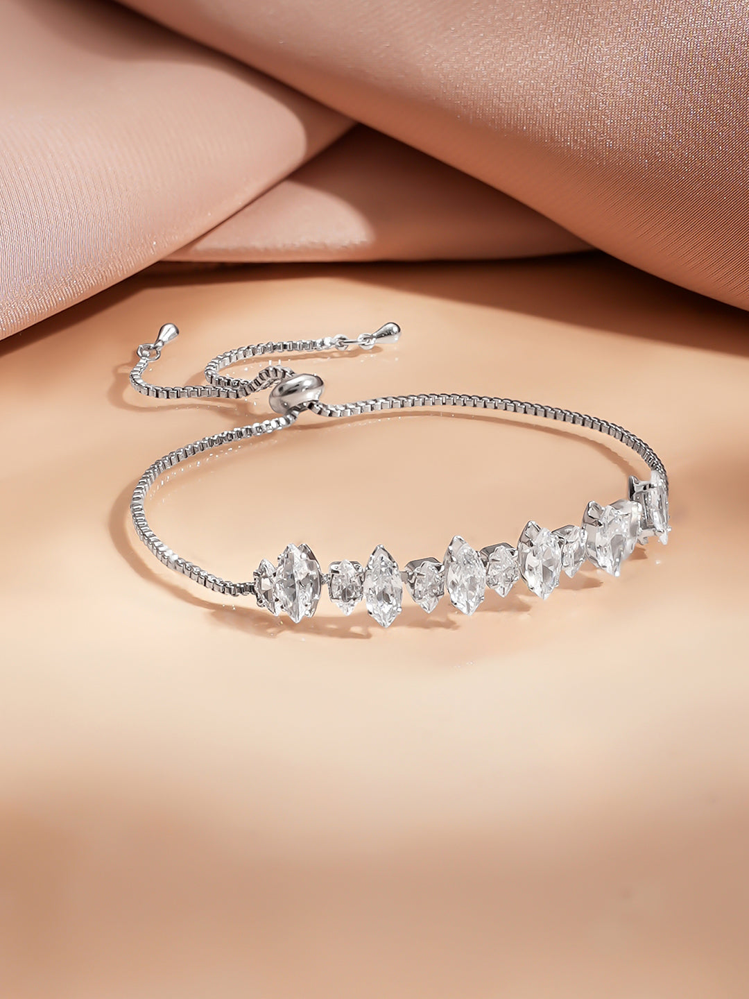 【Rubans】Rhodium Plated Crystal Adjustable Chain Bracelet｜ロジウムメッキ クリスタル アジャスタブル チェーンブレスレット
