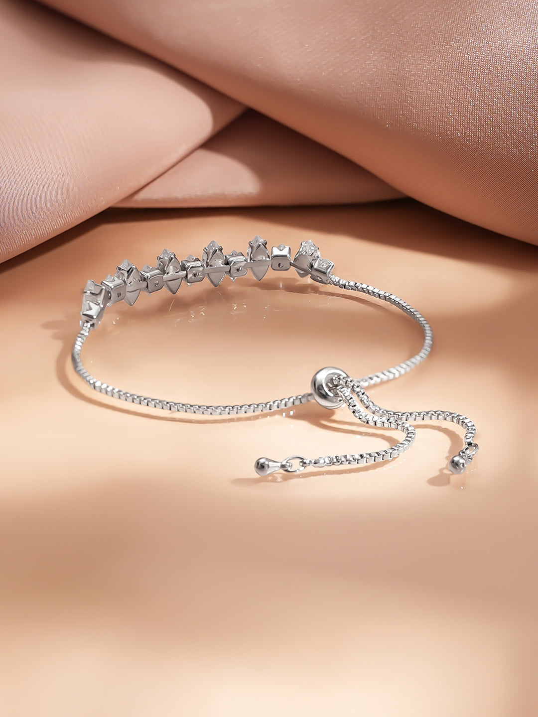 【Rubans】Rhodium Plated Crystal Adjustable Chain Bracelet｜ロジウムメッキ クリスタル アジャスタブル チェーンブレスレット