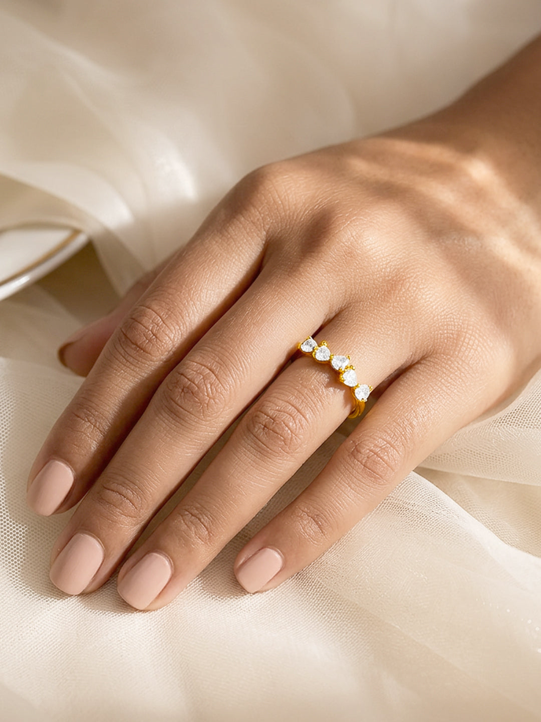 【Rubans】 925 Fine Silver Gold Plated American Diamond Zirconia Ring｜925 ファインシルバー ゴールドプレーテッド アメリカンダイヤモンド ジルコニア オープンリング｜フリーサイズ