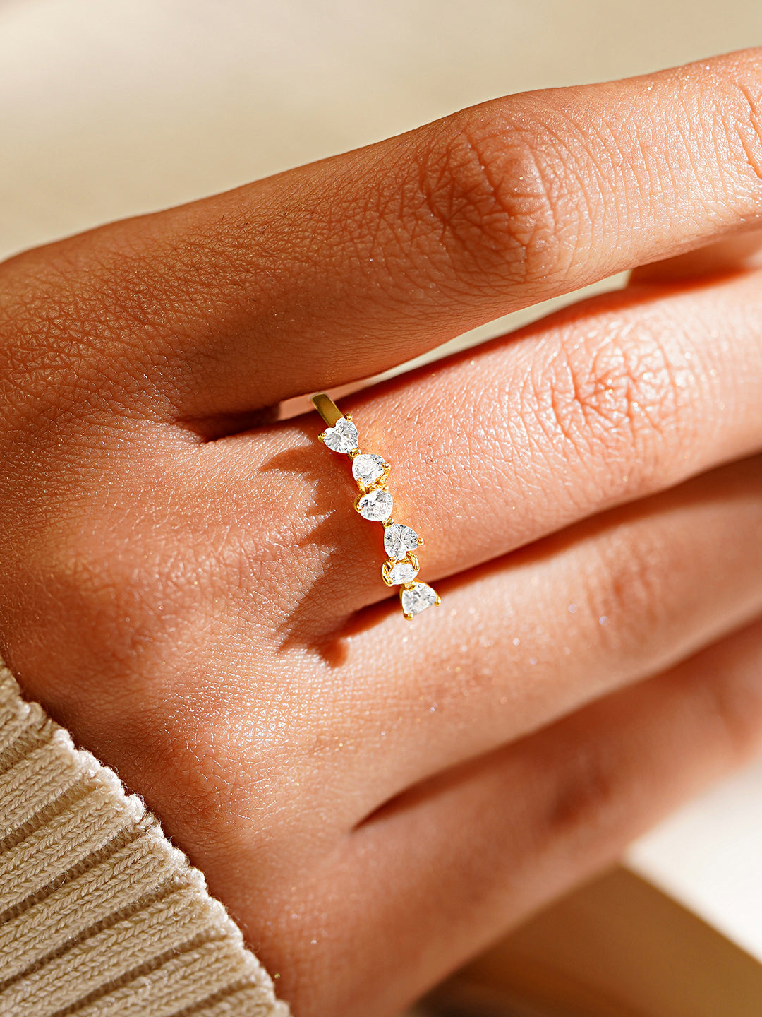 【Rubans】 925 Fine Silver Gold Plated American Diamond Zirconia Ring｜925 ファインシルバー ゴールドプレーテッド アメリカンダイヤモンド ジルコニア オープンリング｜フリーサイズ