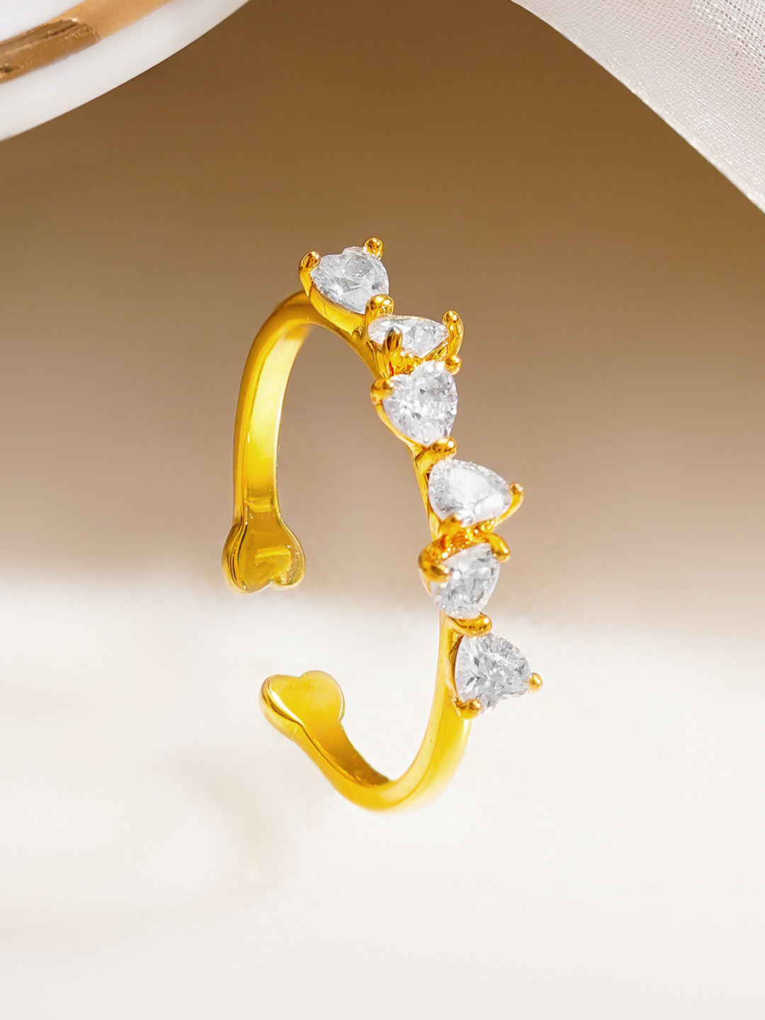 【Rubans】 925 Fine Silver Gold Plated American Diamond Zirconia Ring｜925 ファインシルバー ゴールドプレーテッド アメリカンダイヤモンド ジルコニア オープンリング｜フリーサイズ