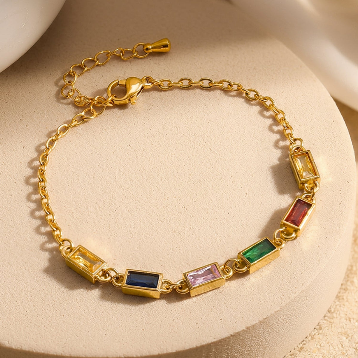 Demi Fine 18K Gold Plated Stainless Steel Multicolor Crystal Bracelet フリーサイズ