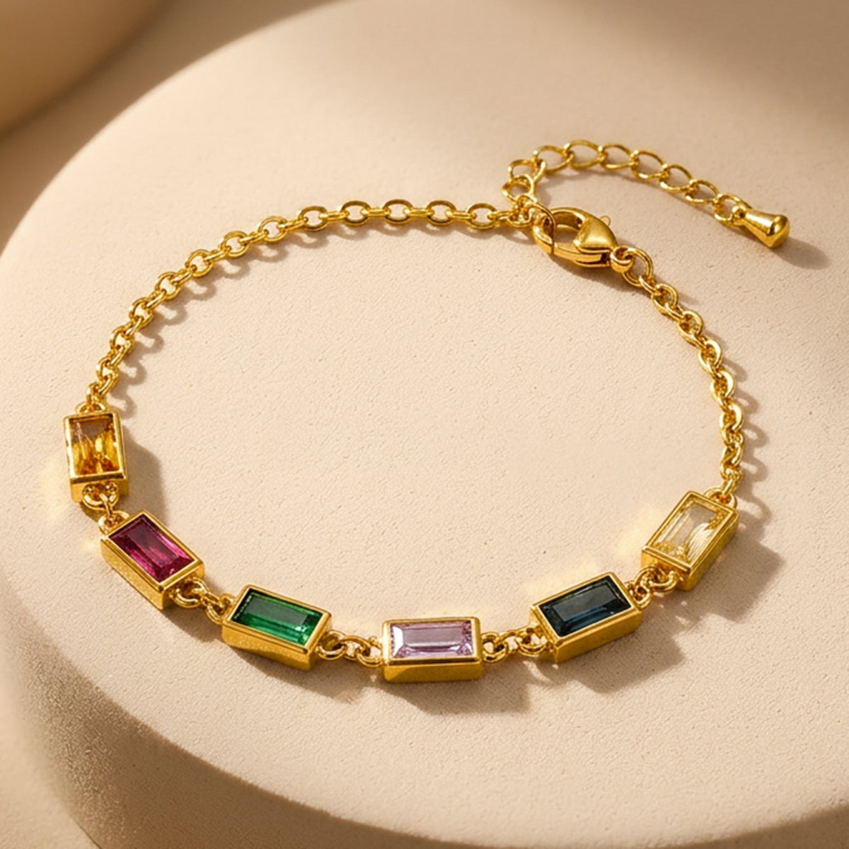 Demi Fine 18K Gold Plated Stainless Steel Multicolor Crystal Bracelet フリーサイズ