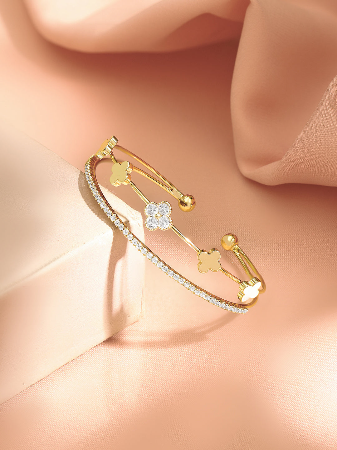 【Rubans】 Gold Plated Dual Layered Floral Bracelet｜ゴールドメッキ 2連 フローラル ブレスレット