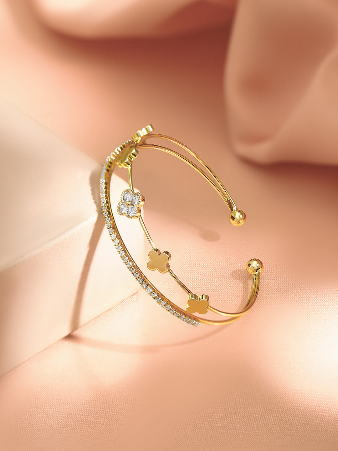 【Rubans】 Gold Plated Dual Layered Floral Bracelet｜ゴールドメッキ 2連 フローラル ブレスレット