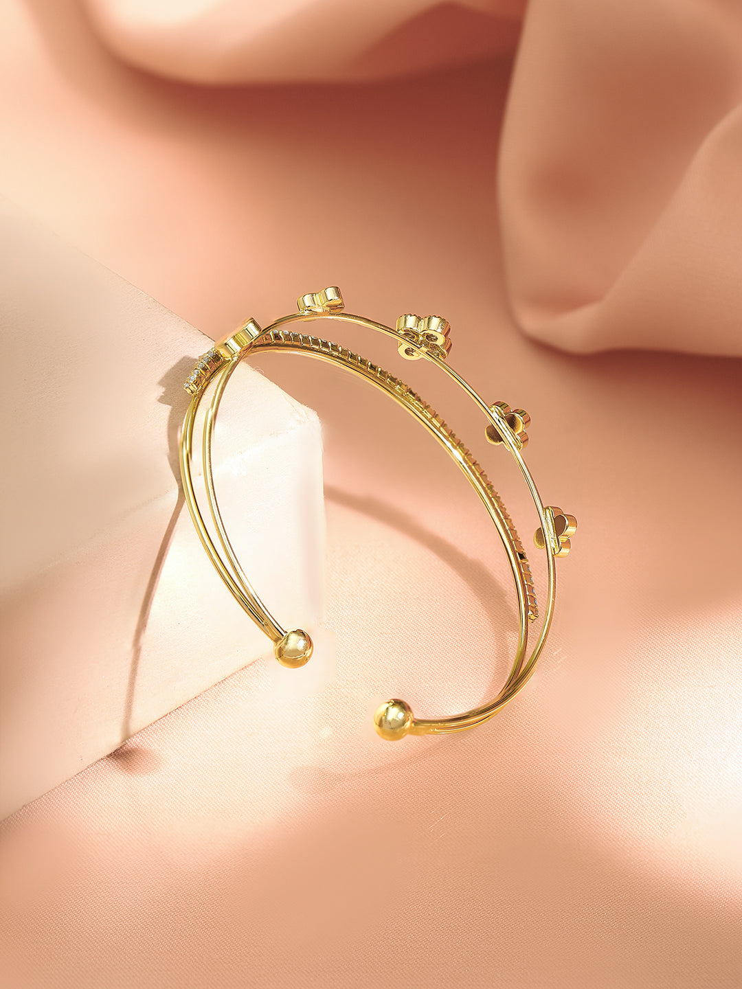 【Rubans】 Gold Plated Dual Layered Floral Bracelet｜ゴールドメッキ 2連 フローラル ブレスレット