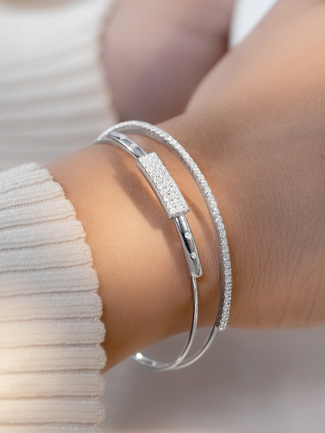【Rubans】 Rhodium Plated Dual Layered Bracelet｜ロジウムメッキ 2連 ブレスレット