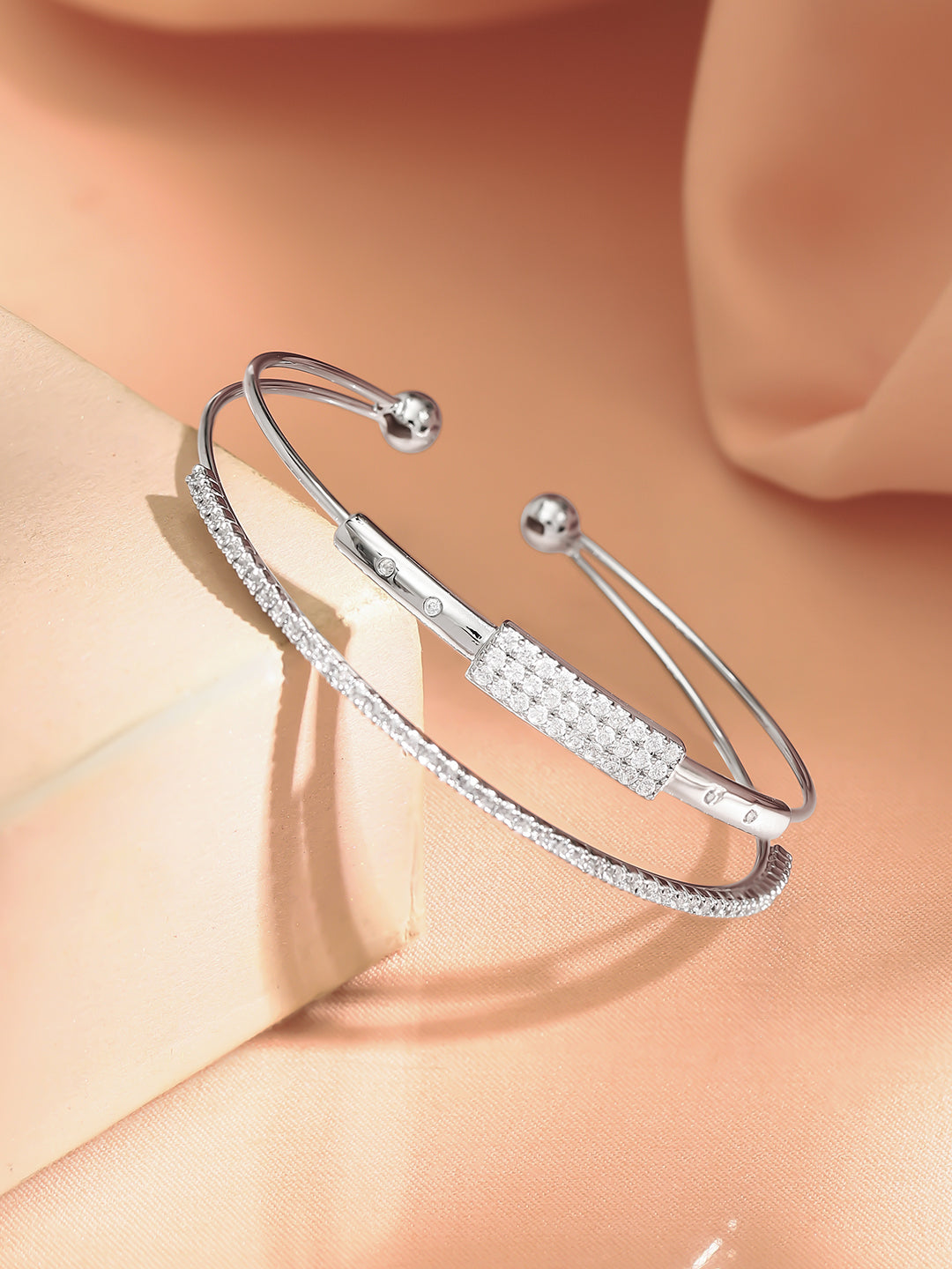 【Rubans】 Rhodium Plated Dual Layered Bracelet｜ロジウムメッキ 2連 ブレスレット