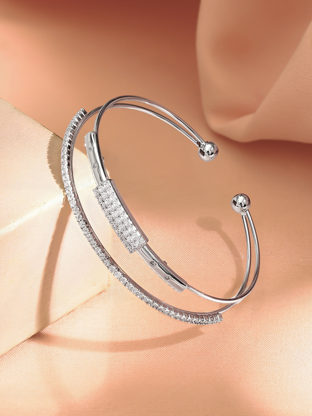 【Rubans】 Rhodium Plated Dual Layered Bracelet｜ロジウムメッキ 2連 ブレスレット