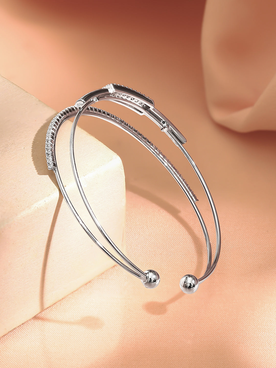 【Rubans】 Rhodium Plated Dual Layered Bracelet｜ロジウムメッキ 2連 ブレスレット