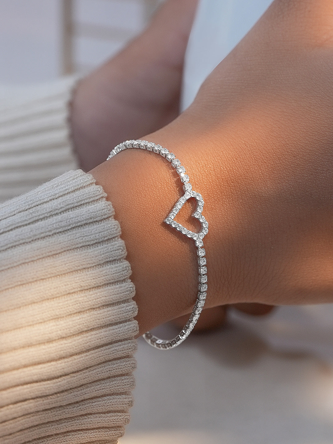 【Rubans】 Rhodium Plated Heart Charm Silver Bracelet｜ロジウムメッキ ハートチャーム シルバー ブレスレット