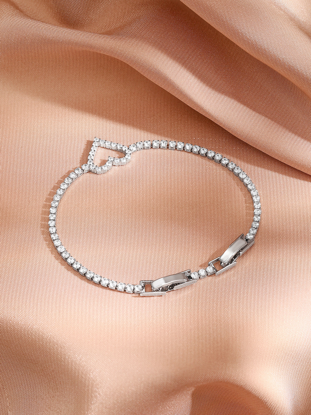 【Rubans】 Rhodium Plated Heart Charm Silver Bracelet｜ロジウムメッキ ハートチャーム シルバー ブレスレット