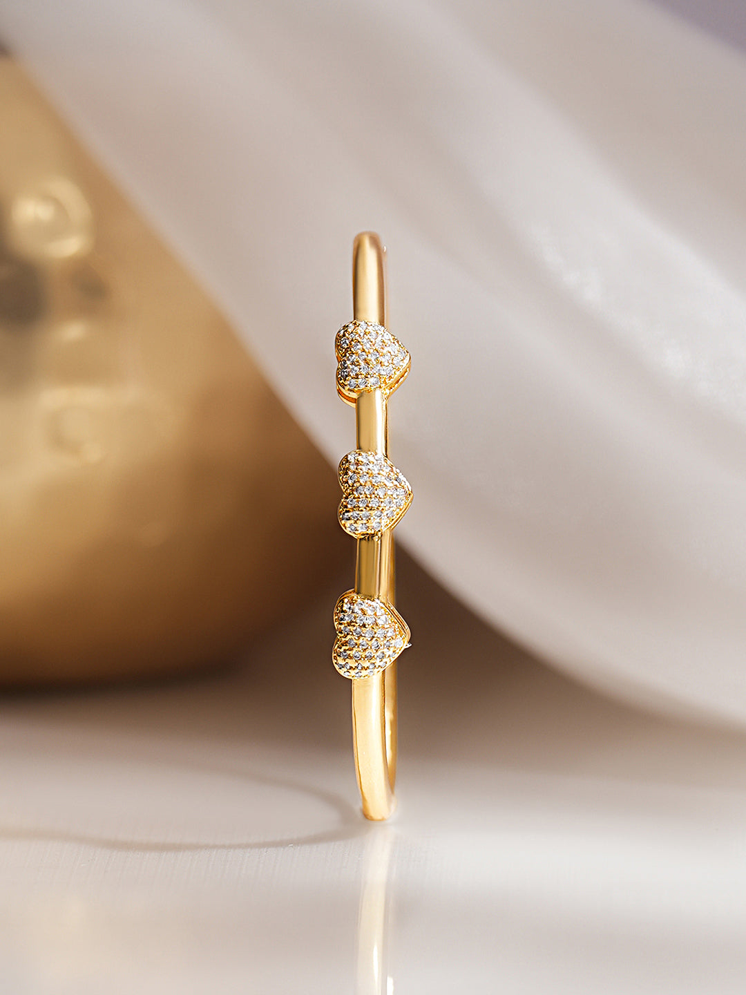 Gold Plated American Diamond Zirconia Heart Bracelet フリーサイズ