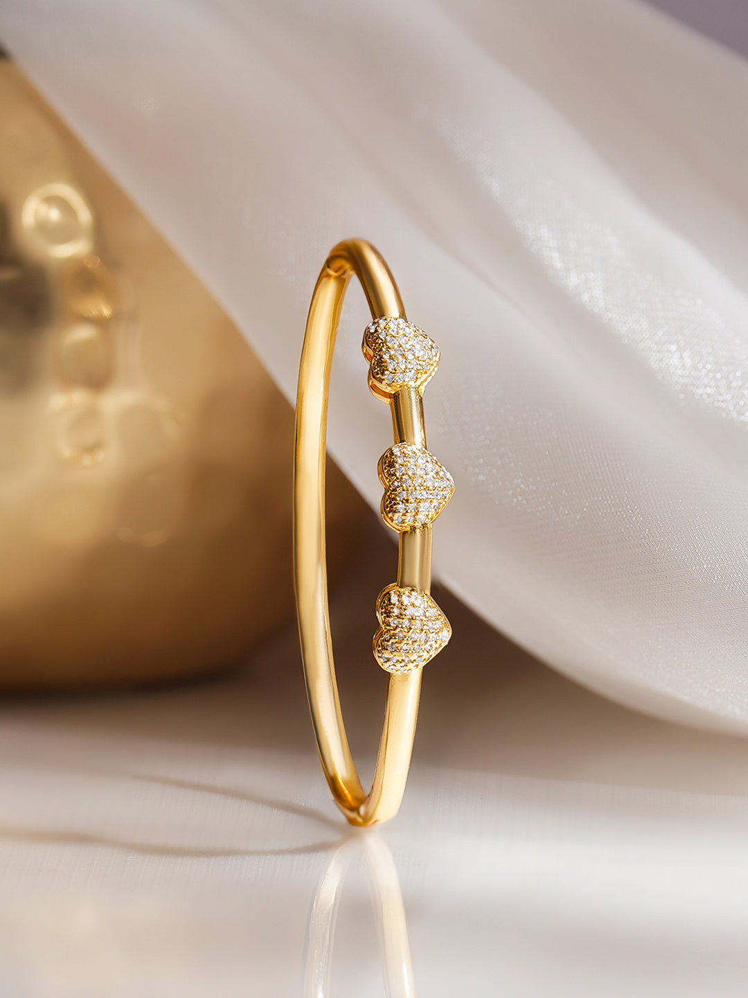 Gold Plated American Diamond Zirconia Heart Bracelet フリーサイズ
