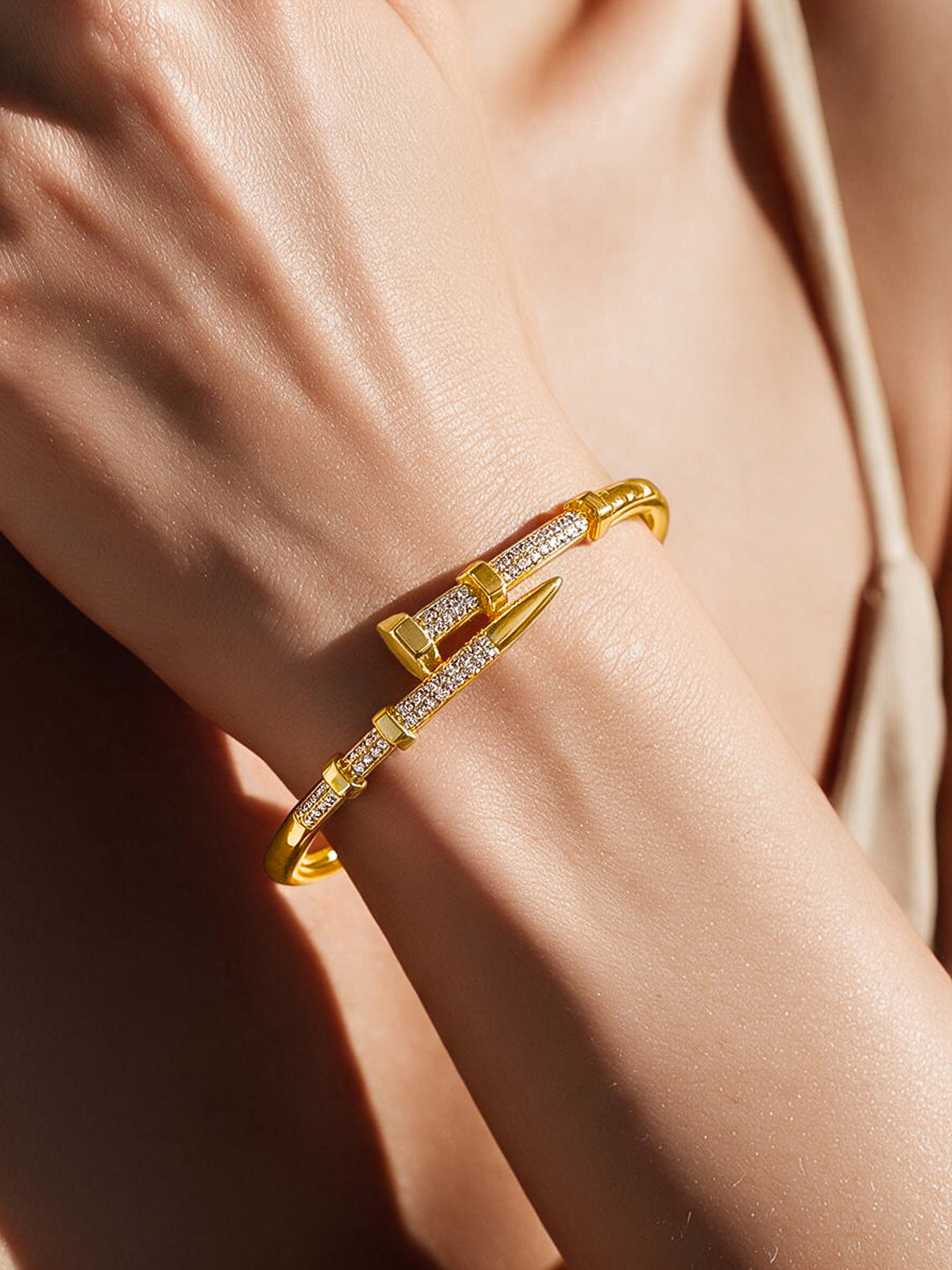 Gold Plated American Diamond Zirconia Bracelet フリーサイズ