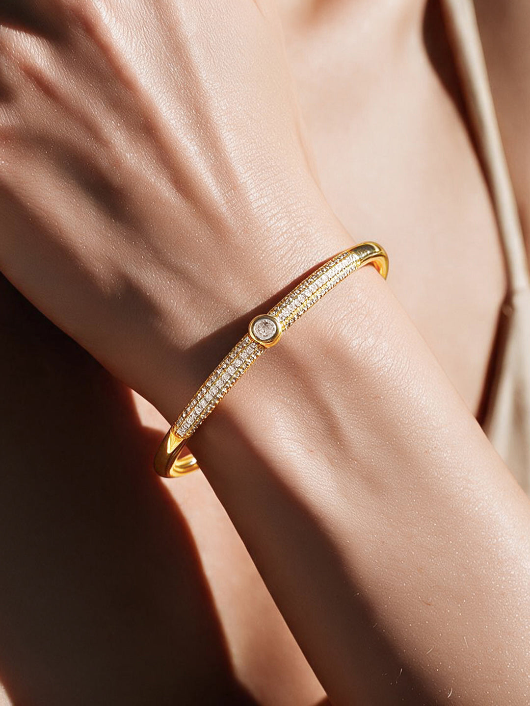 Gold Plated American Diamond Zirconia Bracelet フリーサイズ