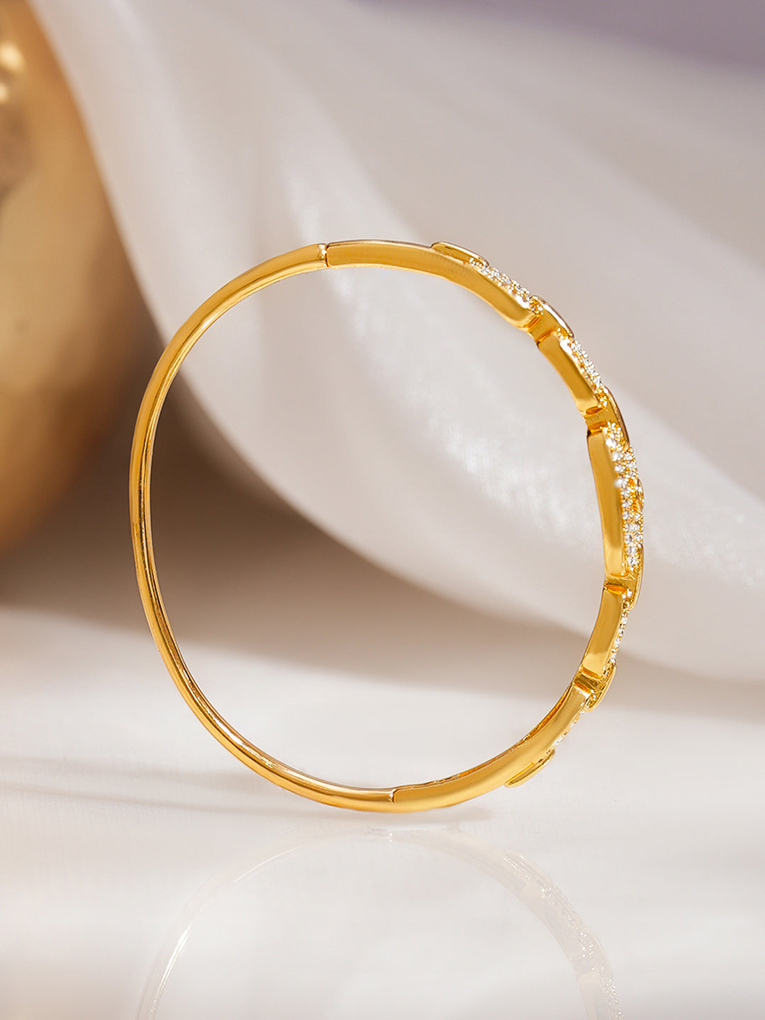 Gold Plated Chunky Chain Link American Diamond Zirconia Bracelet フリーサイズ