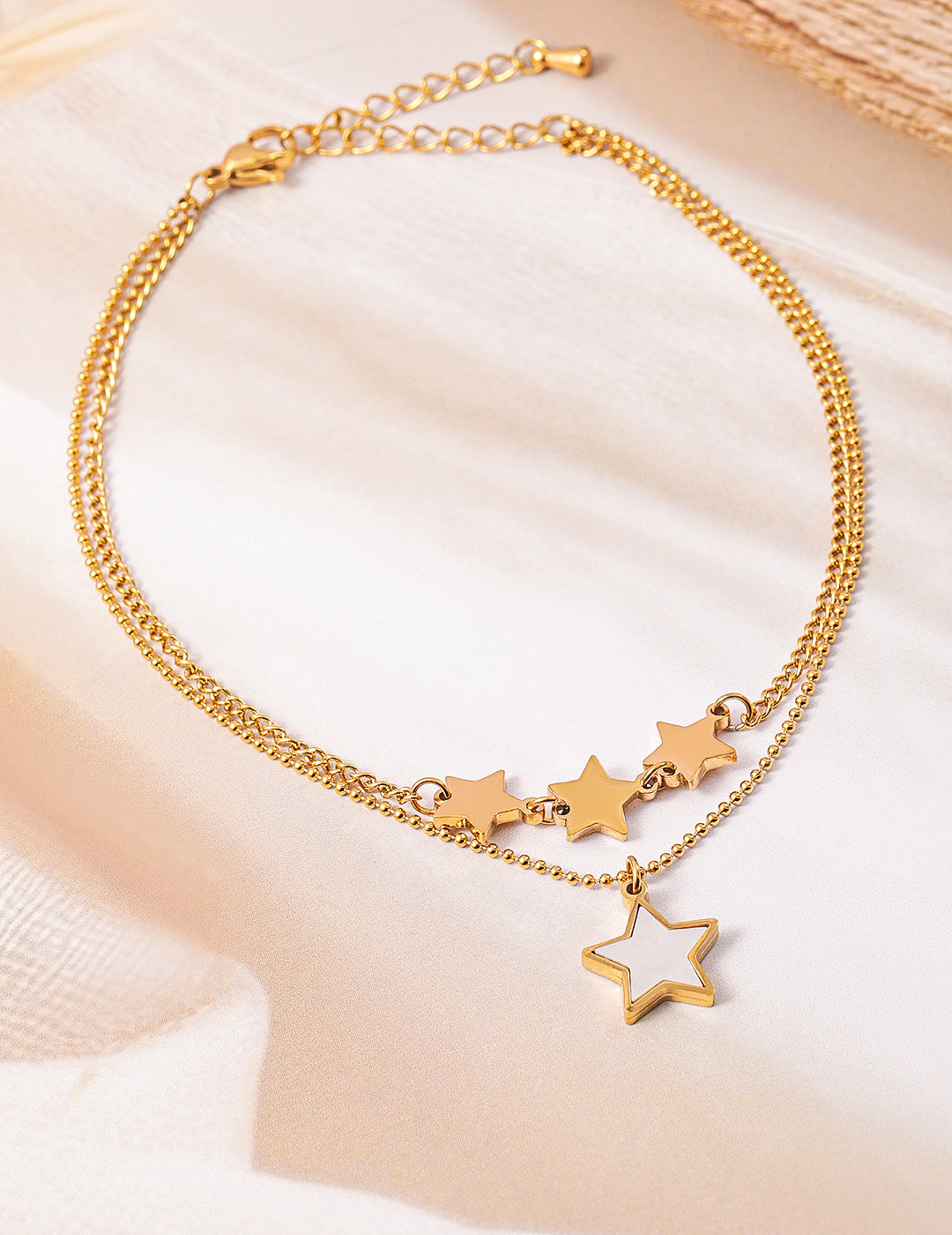 18K Gold Plated Stainless Steel Tarnish-Free Waterproof Star Charm Anklet Gold