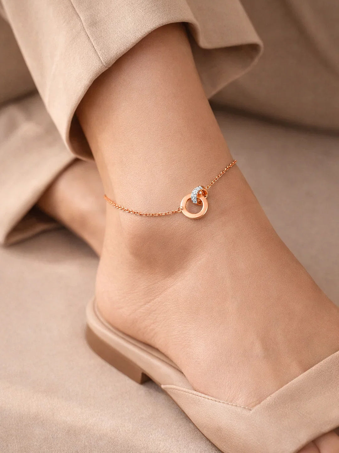 Demi Fine 18K Gold Plated Stainless steel Interlocked Charm Anklet Length - 9.5 cm