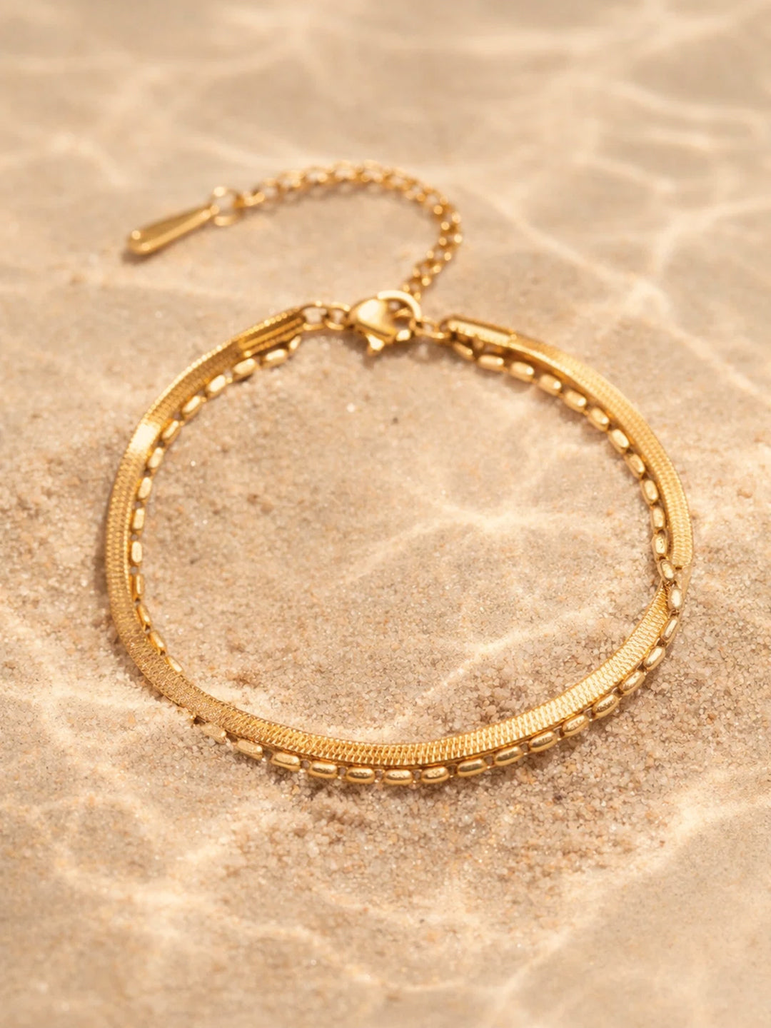 Demi Fine 18K Gold Plated Stainless steel Dual Chain Layered Anklet Length - 16 cm