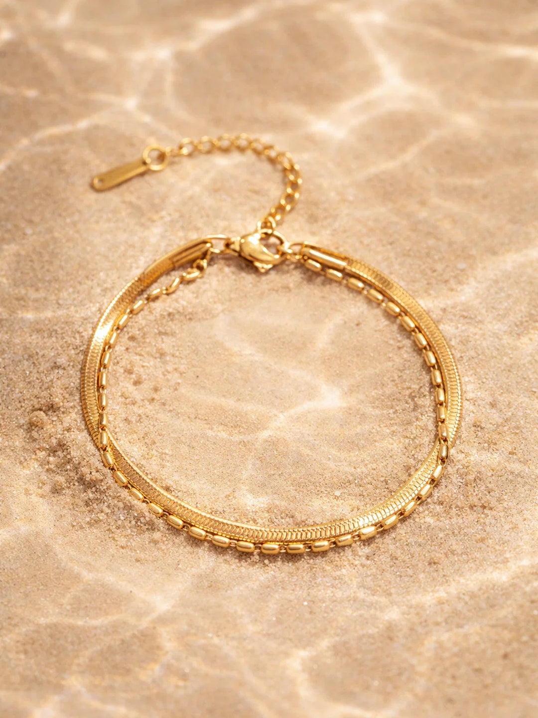 Demi Fine 18K Gold Plated Stainless steel Dual Chain Layered Anklet Length - 16 cm