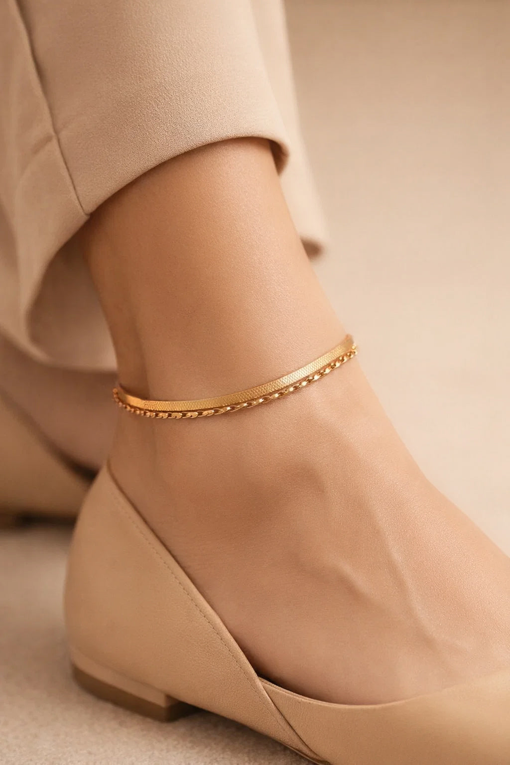 Demi Fine 18K Gold Plated Stainless steel Dual Chain Layered Anklet Length - 16 cm
