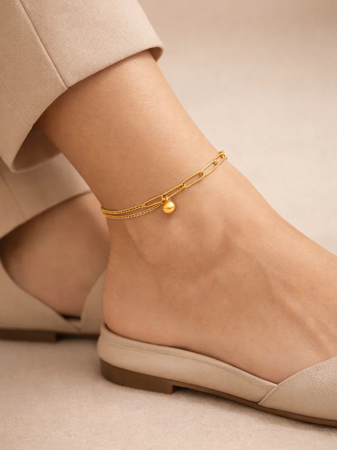 Demi Fine 18K Gold Plated Stainless steel Paperclip Chain Ball Anklet Length - 11.5 cm