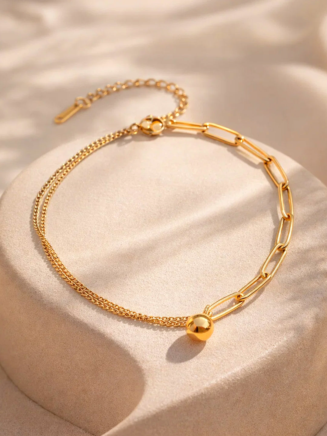 Demi Fine 18K Gold Plated Stainless steel Paperclip Chain Ball Anklet Length - 11.5 cm