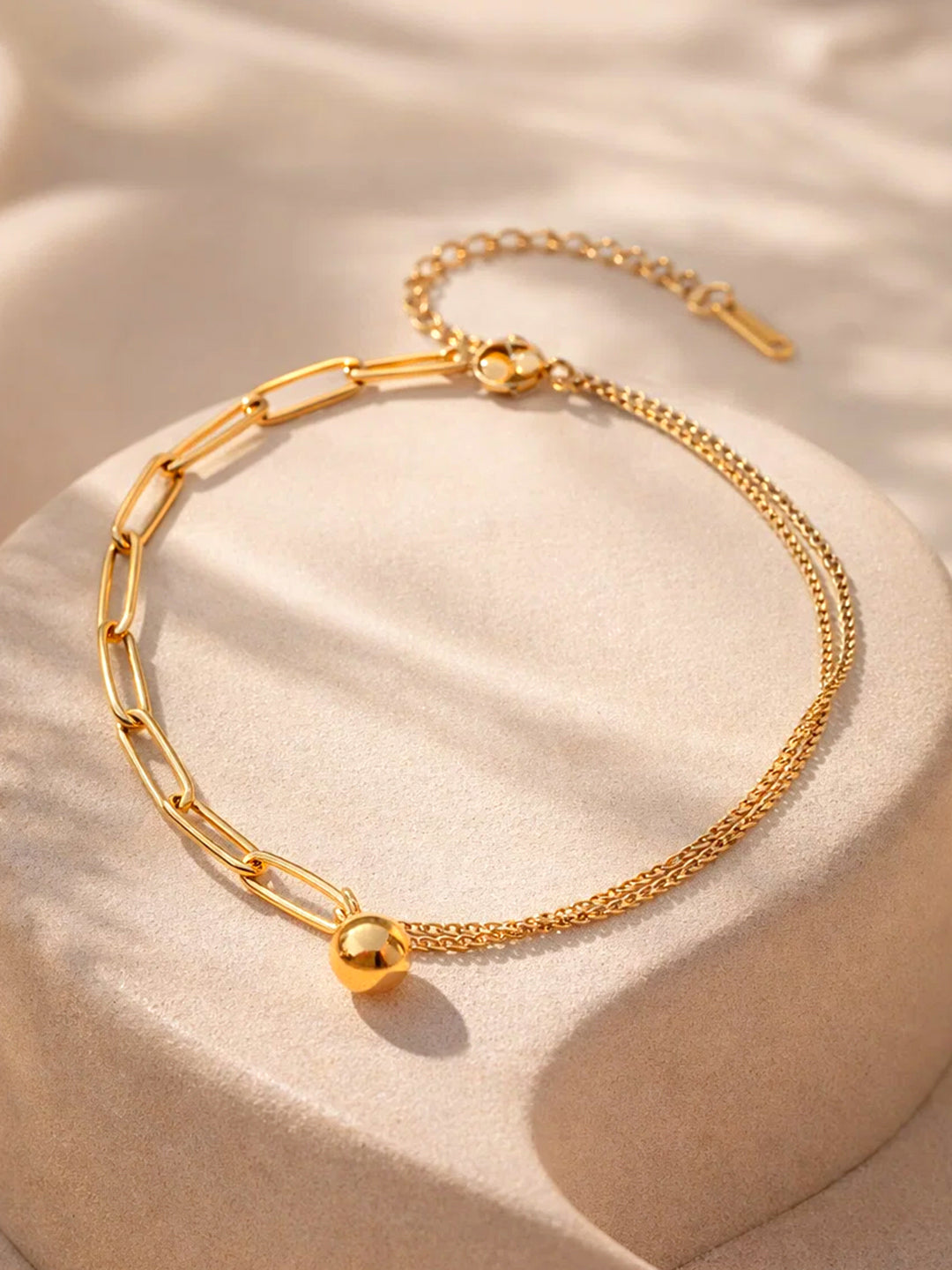 Demi Fine 18K Gold Plated Stainless steel Paperclip Chain Ball Anklet Length - 11.5 cm