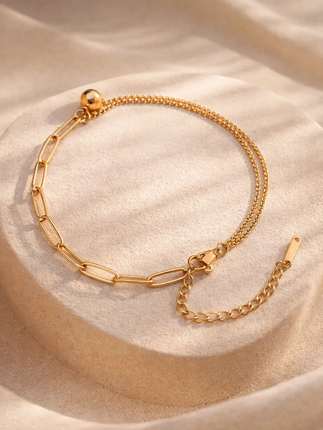 Demi Fine 18K Gold Plated Stainless steel Paperclip Chain Ball Anklet Length - 11.5 cm