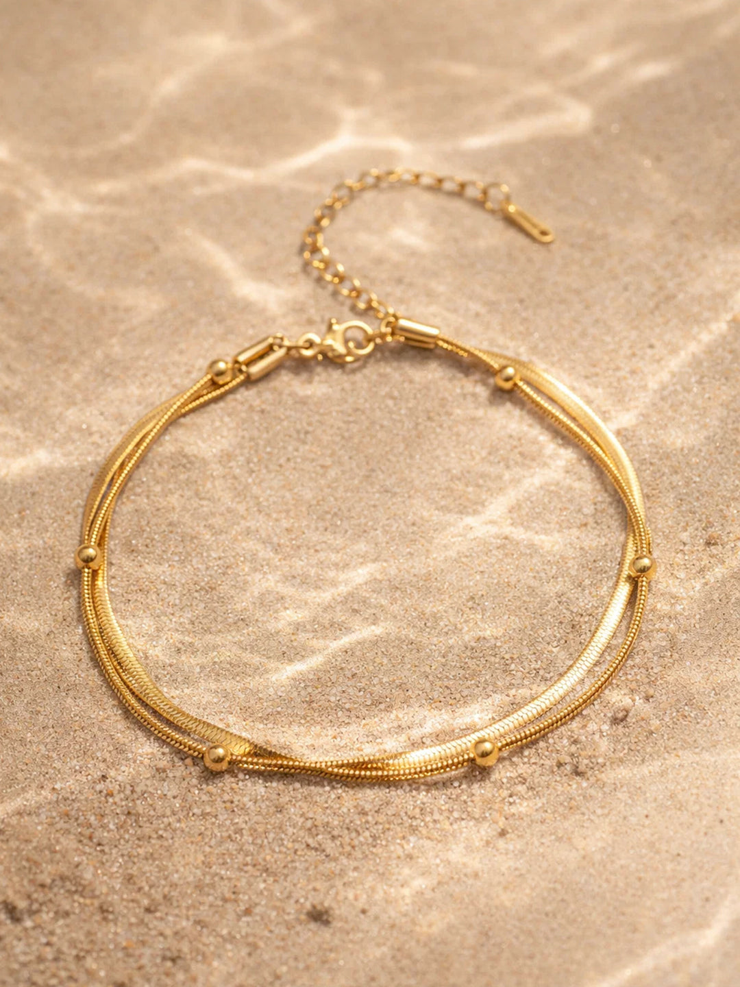 Demi Fine 18K Gold Plated Stainless steel Layered Snake Chain Anklet Length - 19 cm