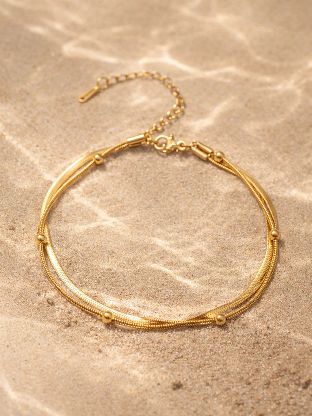 Demi Fine 18K Gold Plated Stainless steel Layered Snake Chain Anklet Length - 19 cm