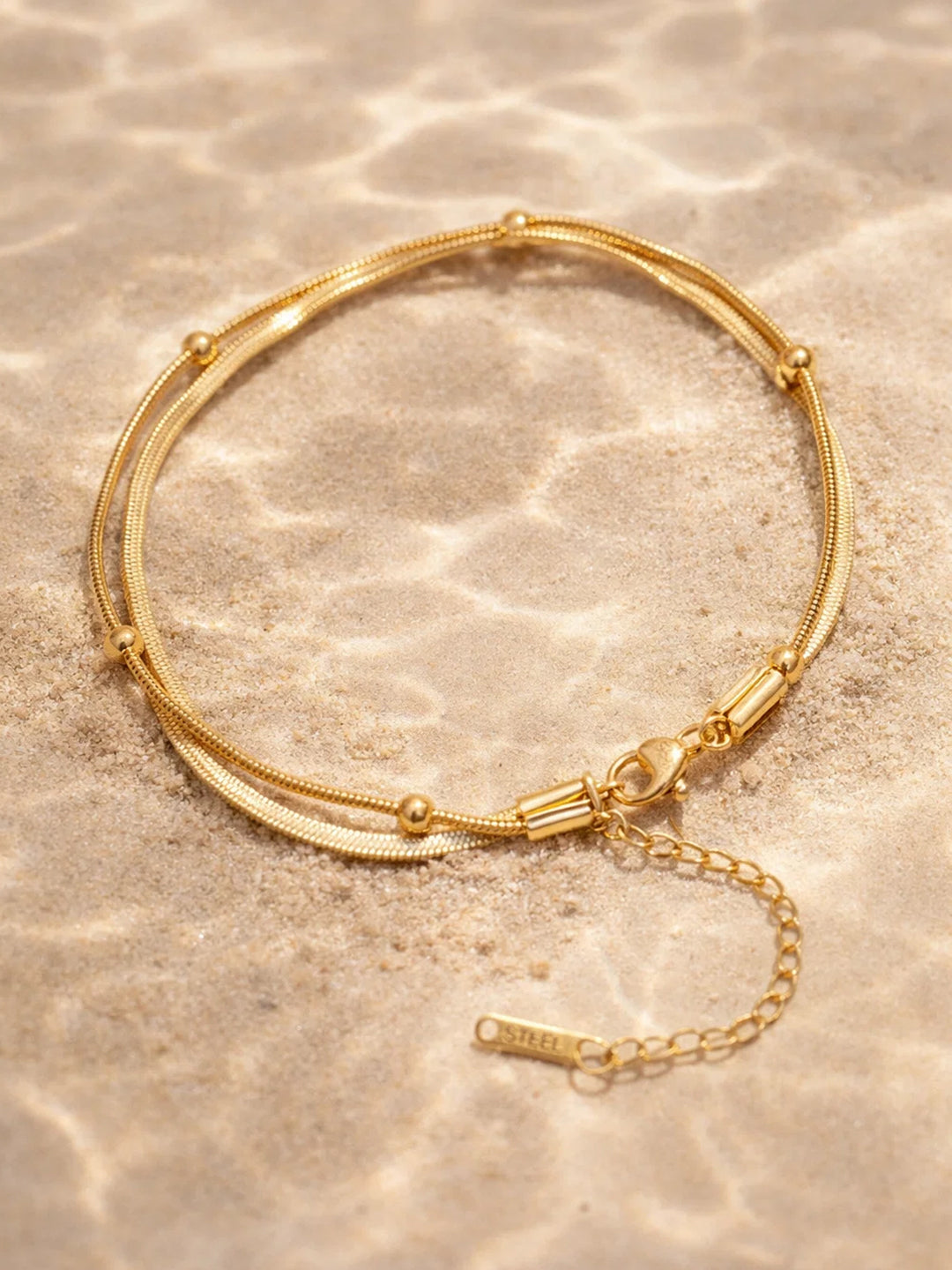 Demi Fine 18K Gold Plated Stainless steel Layered Snake Chain Anklet Length - 19 cm