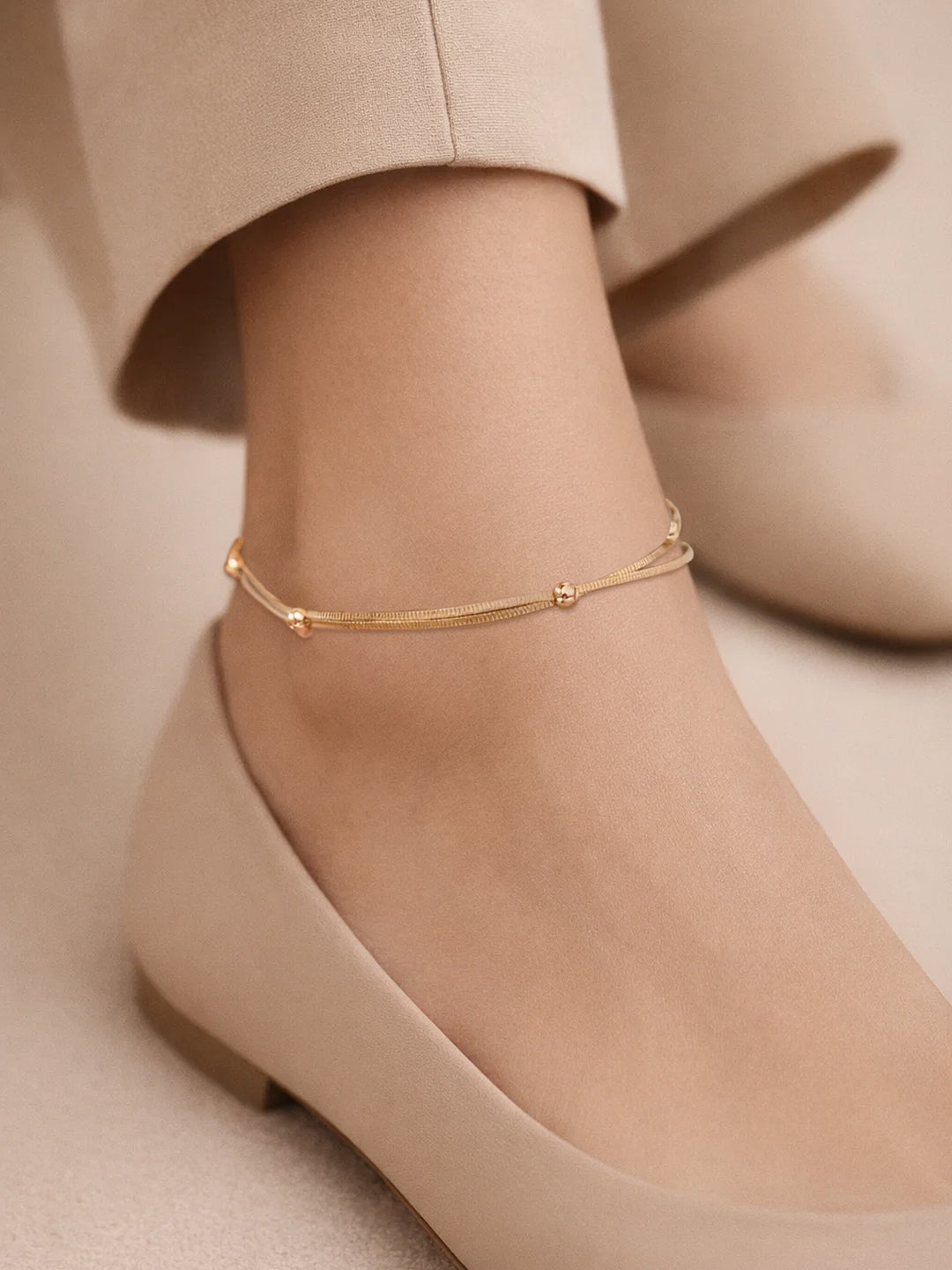 Demi Fine 18K Gold Plated Stainless steel Layered Snake Chain Anklet Length - 19 cm