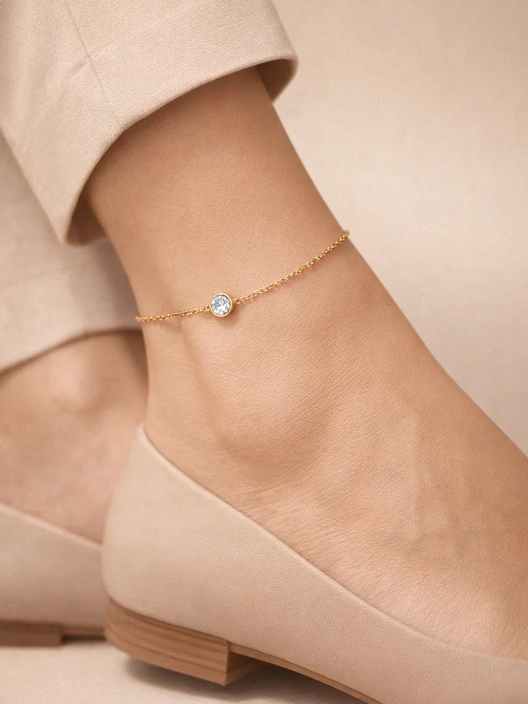 Demi Fine 18K Gold Plated Stainless steel Minimal Crystal Chain Anklet Length - 10.2 cm