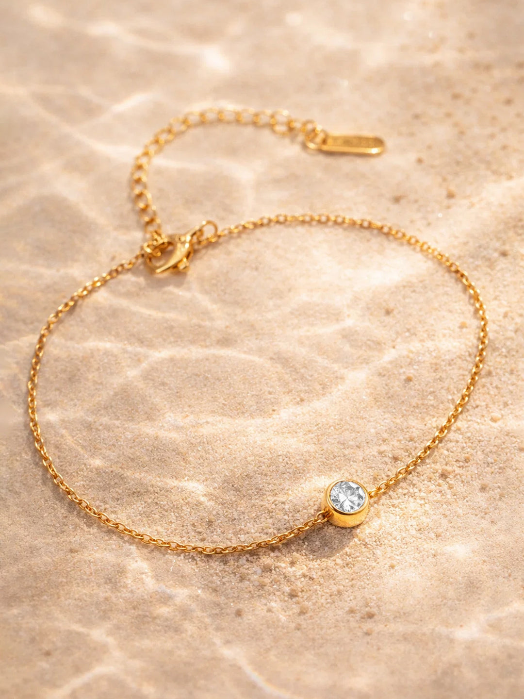 Demi Fine 18K Gold Plated Stainless steel Minimal Crystal Chain Anklet Length - 10.2 cm