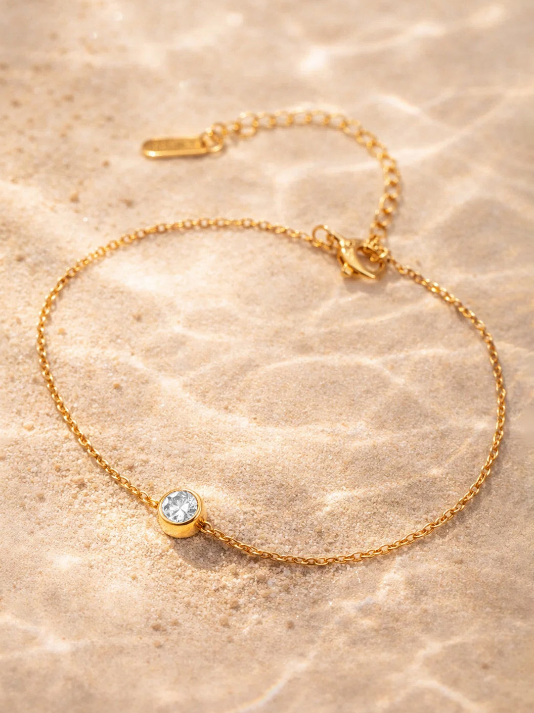 Demi Fine 18K Gold Plated Stainless steel Minimal Crystal Chain Anklet Length - 10.2 cm