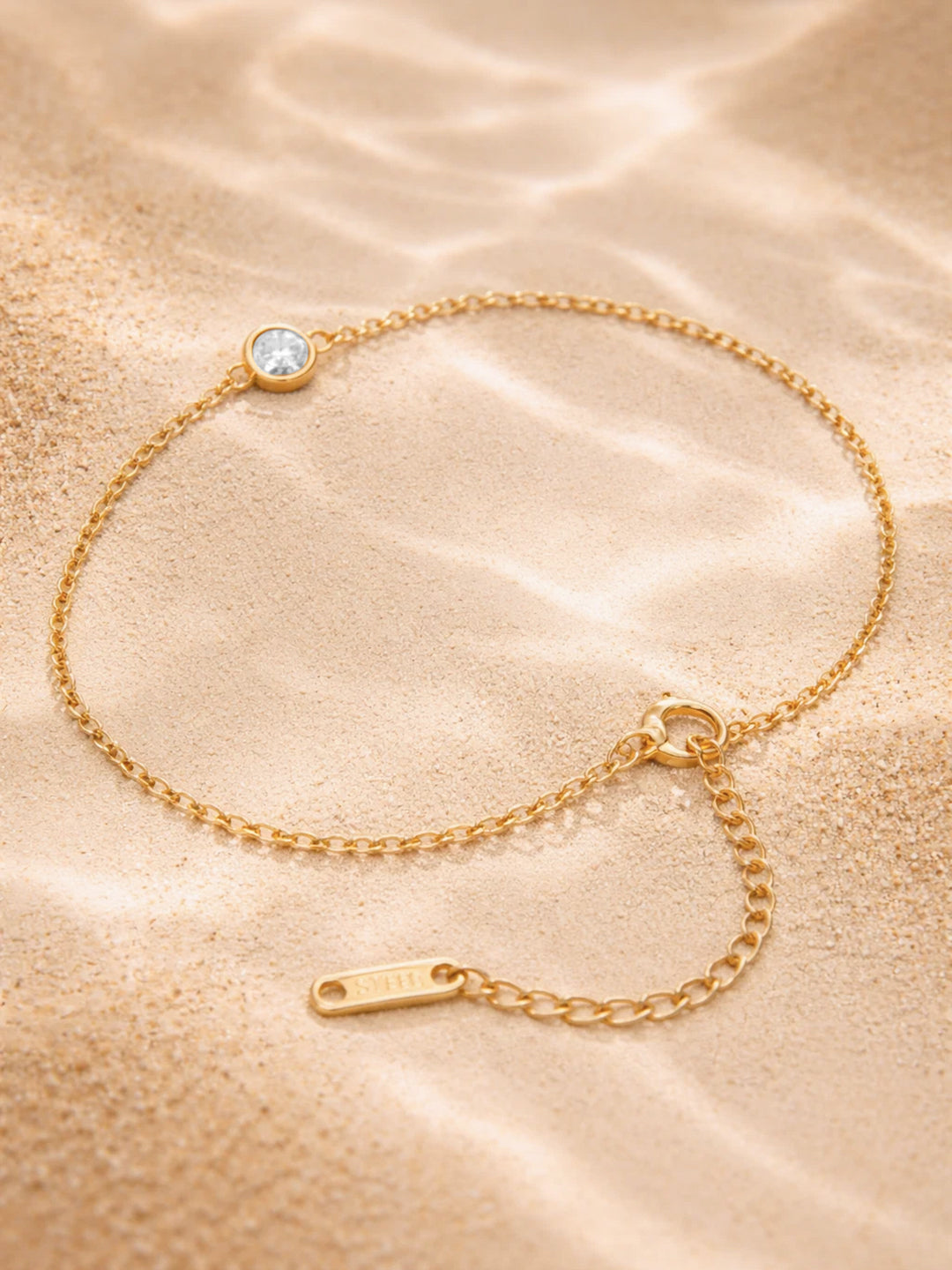 Demi Fine 18K Gold Plated Stainless steel Minimal Crystal Chain Anklet Length - 10.2 cm