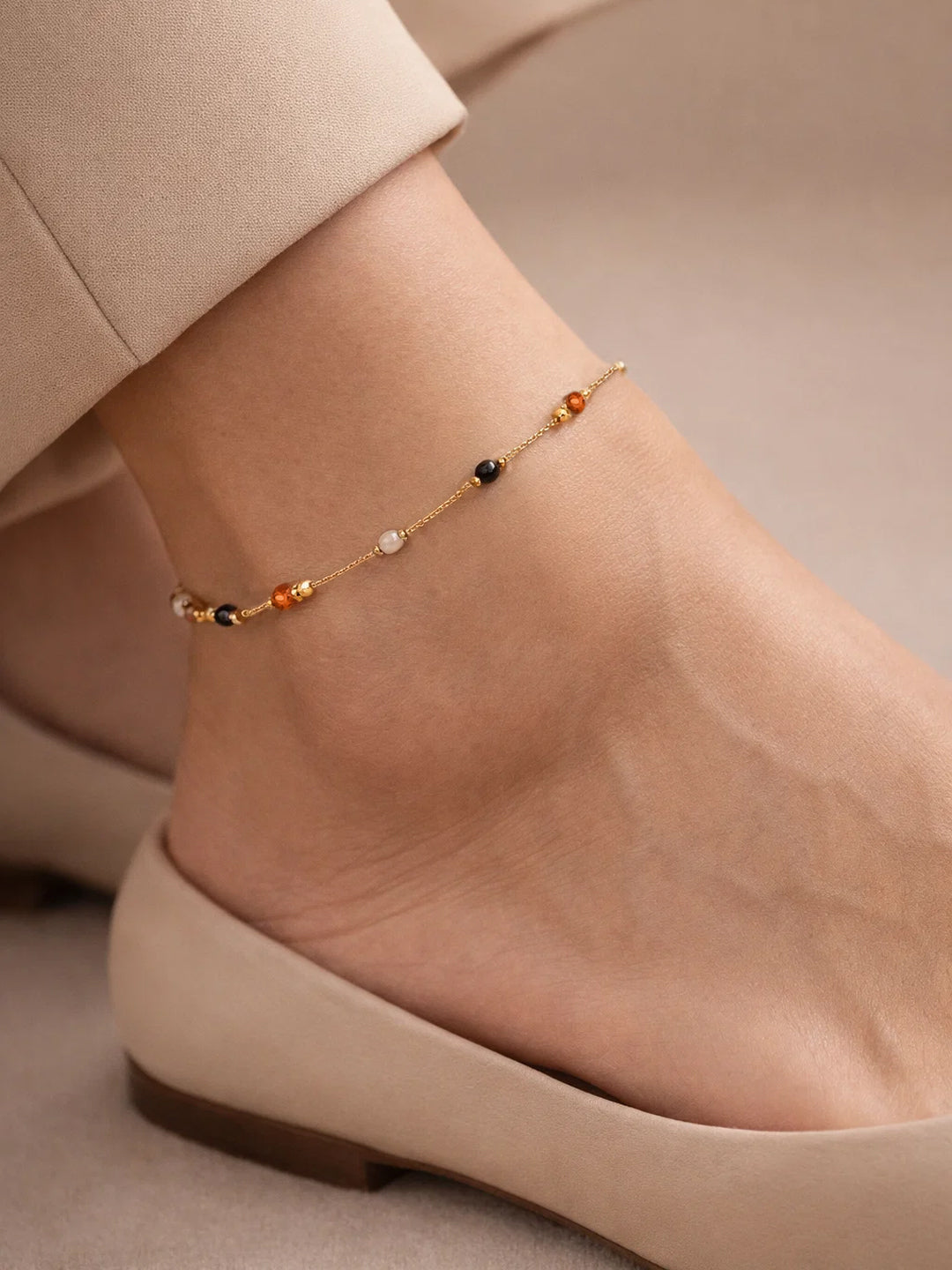Demi Fine 18K Gold Plated Stainless steel Multicolor Beaded Chain Anklet Length - 20.5 cm