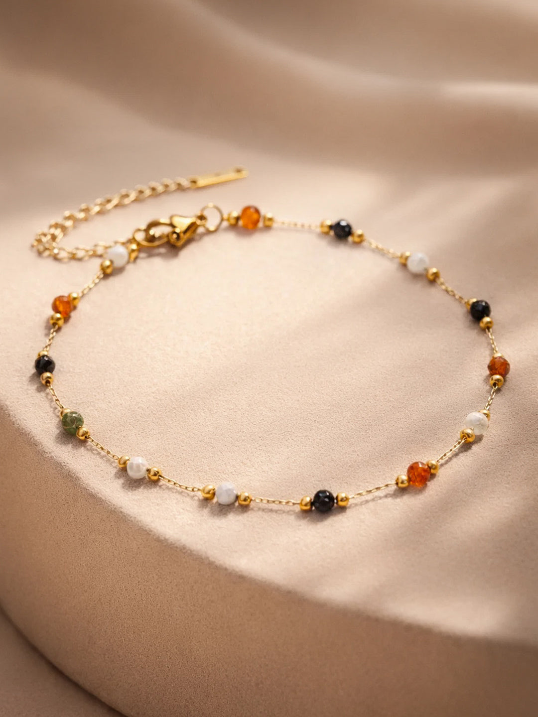 Demi Fine 18K Gold Plated Stainless steel Multicolor Beaded Chain Anklet Length - 20.5 cm