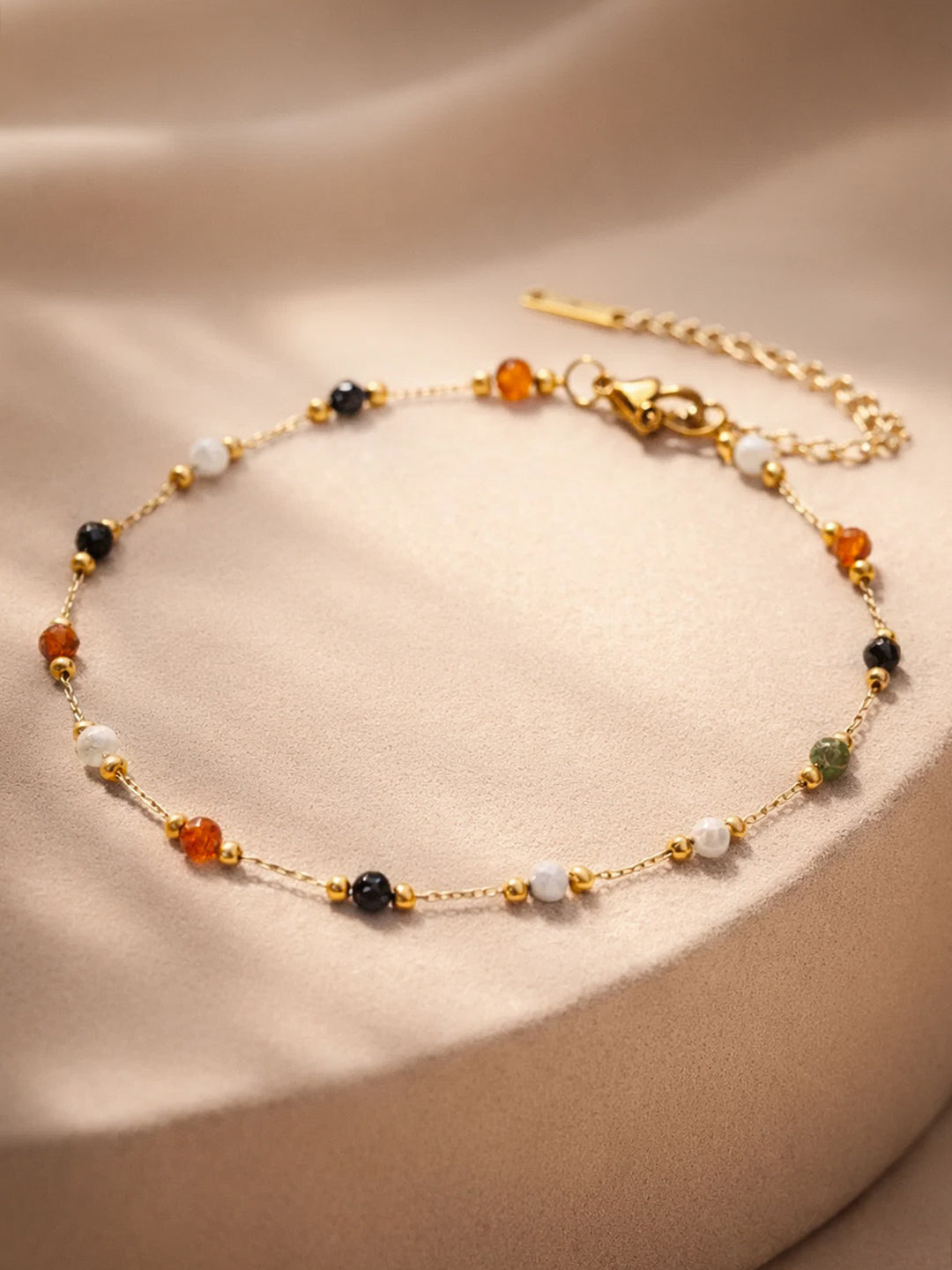 Demi Fine 18K Gold Plated Stainless steel Multicolor Beaded Chain Anklet Length - 20.5 cm